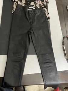 Mango Genuine Leather Pants Size 4 With Tapered Leg, Raw Edge Hem - Picture 1 of 14