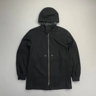 Prada Black Wool Parka Coat Mens Hooded Longline Zip Closure Vintage Style - Image 1 of 4