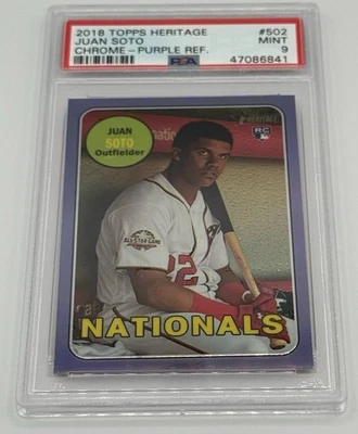 Juan Soto 2018 Topps Heritage Chrome #502 Purple Refractor Rookie RC PSA Mint 9! - Image 1 of 3