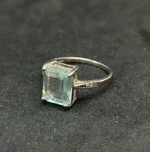 Anello topazio blu acqua chiaro zirconi sterling 925 misura 10,2 mm 7 - 2,1 g - Foto 1 di 3