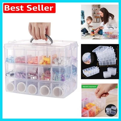 Elegant 3-Tier Craft Storage Box with 30 Adjustable Compartments - Clear Plastic - Image 1 of 4