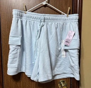 Wild Fable Women's Lt. Aqua Blue High-Rise Cargo Sweat Shorts XXL NWT - Picture 1 of 4