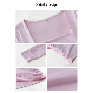 Stylish Everyday Wear Slim Fit Womens Long Sleeve Square Neck Casual Tops - Picture 1 of 49