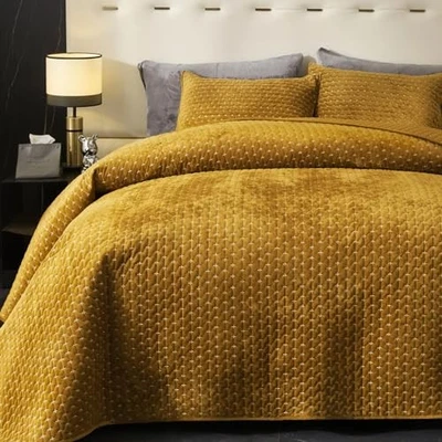  Colcha de terciopelo queen, colcha de gran tamaño acolchada queen/caramelo dorado completo Foto 1 de 4