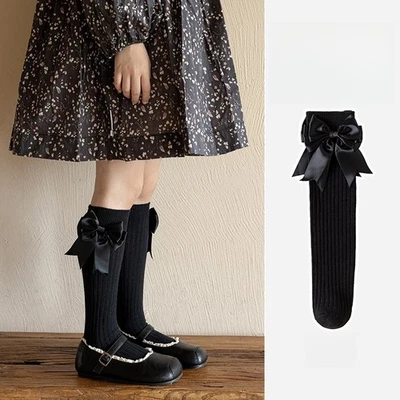 4 Пары Kids девочек хлопок середины трубки икры бант длинные носки выше колена носки - Изображение 1 из 4