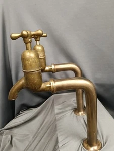 TALL BRASS BIB TAPS, AGED BRASS TAPS IDEAL BELFAST KITCHEN SINK REFURBED - Picture 1 of 8