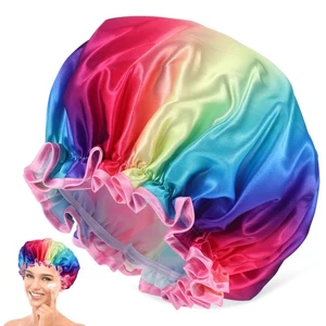Gorro de ducha satinado impermeable arco iris cubierta de pelo sombrero de ducha gorro - Imagen 1 de 11