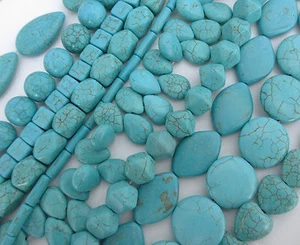 1 String of Gemstone Howlite Turquoise Beads in Different Designs & Shapes 16cm - Picture 1 of 31