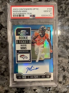 Marvin Mims 2023 Contenders Optic #124 Autograph Teal /99 Rookie RC PSA 10 - Picture 1 of 2