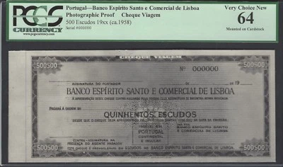 Portugal- Espirito Santo e Comercial Lisboa 500 Escudos 1958  Photograph Proof  - Image 1 of 2