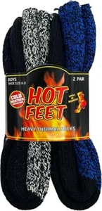 HOT FEET Boys Shoe Size 6-2 Heavy Thermal Socks 2 Pair - Picture 1 of 1