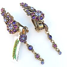 Michal Negrin Clip Earrings Long Baroque & Purple Swarovski Crystals Gift