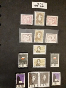Romania, Poland, Soviet Union and Hungary Chopin Postage Stamps - Picture 1 of 2