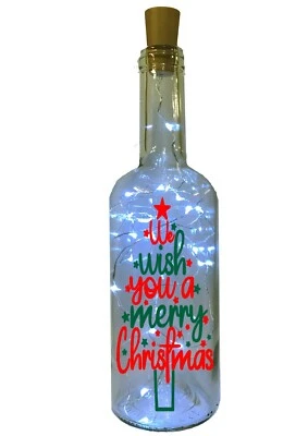 Christmas LED Light Bottle, Wish you a Merry Christmas Glass Light up Gift XMAS - Image 1 of 2
