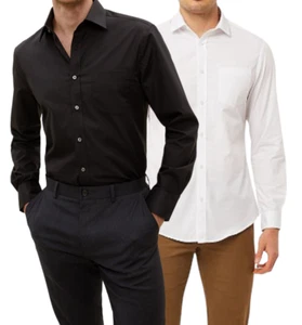 Camisa Para Hombres Mangas Largas Negra Blanca Formal Oficina Boda Fiesta Trabajo Prendas para el torso PL3 - Imagen 1 de 13