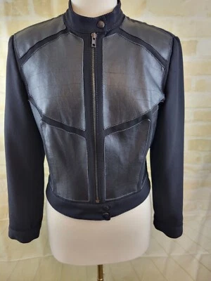 💜ALBERTO MAKALI Mujer Cuero Negro Frontal Cremallera Completa Chaqueta Moto Talla 10 Foto 1 de 4