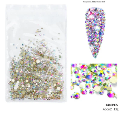 Arte en uñas 1440 piezas diamantes de imitación brillo diamante cristal gemas puntas 3D hágalo usted mismo decoración Foto 1 de 4