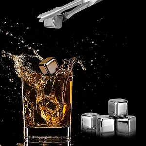 Stainless Steel Reusable Ice Cubes,Whiskey,Wine,Beverage,8pc SS Tong/Gift Box - Picture 1 of 2
