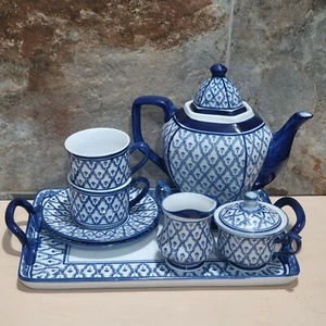 Vintage Pacific Rim Blau Teekanne Set 10 Teile - Bild 1 von 13