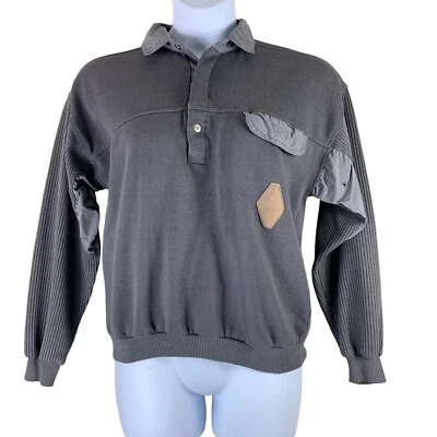 Suéter Vintage Talla Mediana Noticias de Hoy Cuello 1/4 Botón Pullover Gris DEFECTUOSO Foto 1 de 4