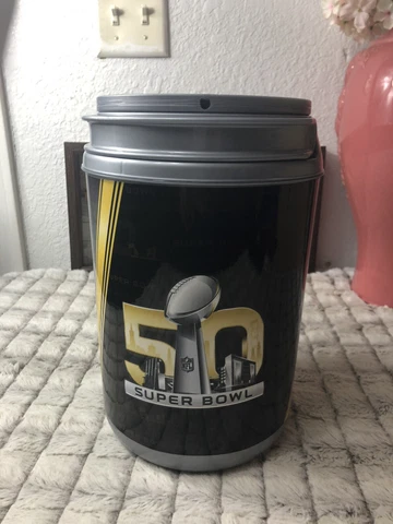 Official NFL 2015 Super Bowl 50 Mini Can Cooler Panthers Broncos LEVI Stadium Cover