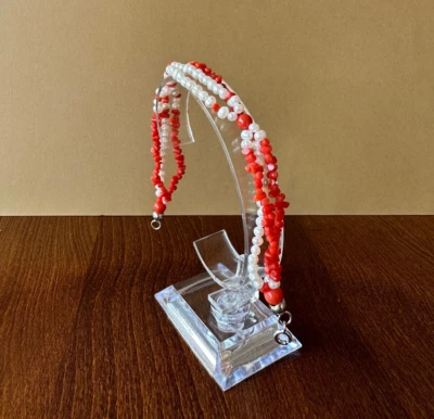 Bracciale in pallini di corallo rosso del mediterraneo e perla. Chiusure argento - Immagine 1 di 4