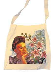 #164 Frida Kahlo Cotton Tote Bag Printed Purse Fair Trade Peru Canvas School New - Picture 1 of 2