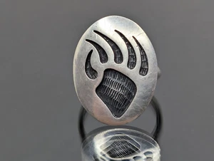 Rare Vtg LP Loren Phillips Second Mesa Hopi Guild Sterling Silver Bear Paw Ring - Picture 1 of 17