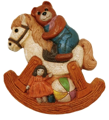 Placa de pared vintage para guardería HOMCO oso caballo mecedor muñeca 1986 decoración bebé años 80 Foto 1 de 4