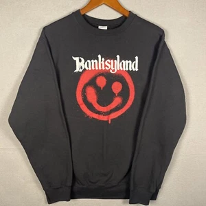 Banksyland Sweater Men’s Large Black Hooded Graphic Print Art Nerd Streetwear - Picture 1 of 10