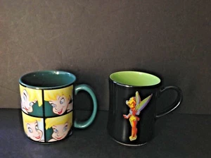 Set 2 Disney Tinkerbell Faces 10 Different Poses Green & Black Coffee Mugs/Cups - Picture 1 of 9