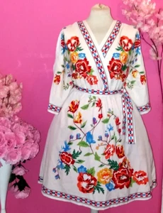 WOMEN PLUS SIZE MEXICAN WHITE FLORAL DRESS ( SIZE UK18 ) 1XL - Picture 1 of 4