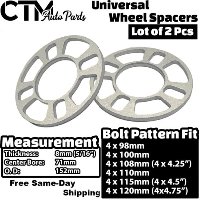 2x 5/16" (8mm) Grueso 4x4.25" (4x108mm) Espaciador de Rueda Universal para Ford Mercury Foto 1 de 4
