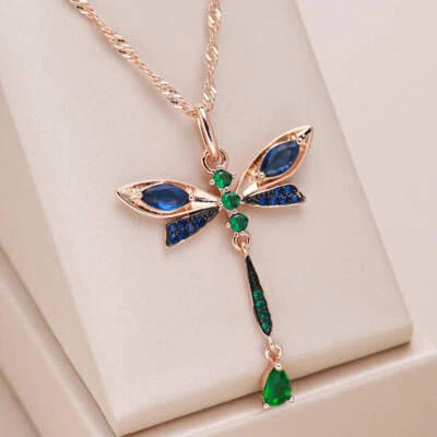 Blue Natürliche Zirkon Libelle Anhänger Halskette für Frauen in 585 Roségold - Bild 1 von 4