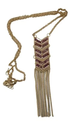Steve Madden Sparkling Goldtone Chain Necklace 30" Long Beaded Pendant Focal Pt. - Image 1 of 4