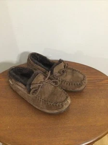LL Bean schokobraun Wildleder Lammfell gefüttert Wicked Good Mokassin Hausschuhe - Bild 1 von 7