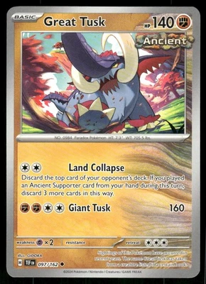 Great Tusk - 097/162 Uncommon Normal NM Pokemon SV05: Temporal Forces - Image 1 of 2