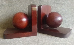 BUCHSTÜTZEN MID CENTURY Kugel Design Paar Mahagoni 1960 Vintage schwebende Holzkugel - Bild 1 von 10