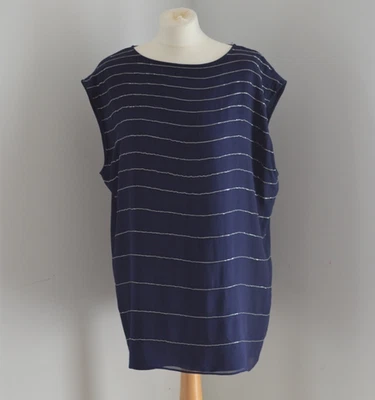 Ted Baker Blouse Navy Chain Silk Sleeveless Boxy Blouse Shell Top Size 3 UK 12 - Image 1 of 4