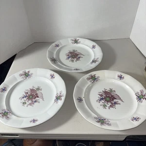 3 seltene frühe Staffordshire lila Eisenstein Speiseteller 1860-1870 unbeschriftet - Bild 1 von 11
