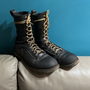 Vintage Red Wing 919 Logger Lineman Boots Black Leather Green Sole Men's US 10 C - Picture 1 of 14