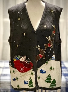 Bobbie Brooks Vintage Donna Maglione Natalizio Gilet Ricamato Semi Perline XL 16/18 - Foto 1 di 22