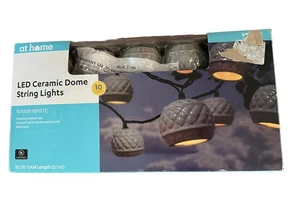 LED Keramik Lichterkuppel grau 10 Lichterketten warmweiß 10 Fuß Kabel neu im Karton - Bild 1 von 3