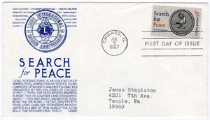 1967 FDC 1326 Lions International; Search for Peace, C. S. Anderson blue cachet - Picture 1 of 1