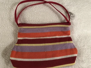 The SAK Knit Handbag/Purse w/Stripes (Orange,Rose +) & Charm 10 x 9 NWOT - Picture 1 of 12