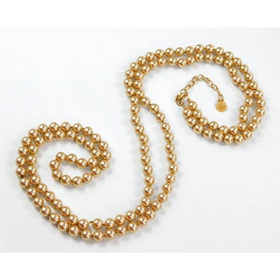 Graziano Super Long Flapper Length Champagne Faux 10mm Pearl Stand Necklace - Image 1 of 4