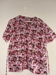 Betty Boop Scrub Top Shirt Women's XL Pink All Over Print Nurse - Picture 1 of 6