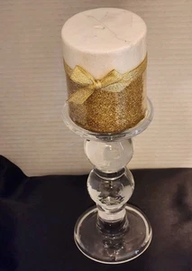 Klarglas Kerzenhalter 7,75" hoch Durchmesser 3,5 Zoll inklusive neuer Kerze  - Bild 1 von 8