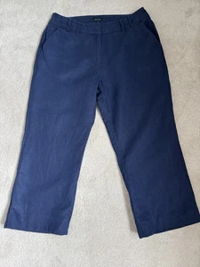 JAEGER 100% LINEN NAVY 3/4 SMART TROUSERS SIZE 14, POCKETS VGC - Picture 1 of 10
