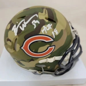 BRIAN URLACHER "HOF 18" SIGNED CHICAGO BEARS CAMO SPEED MINI HELMET BECKETT - Picture 1 of 3
